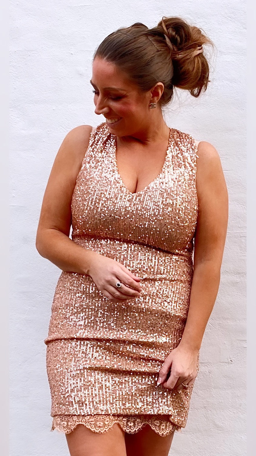Divaz paliet kjole i rosegold