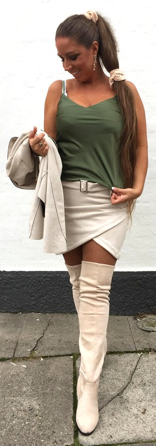 Top i silkelook - khaki grøn