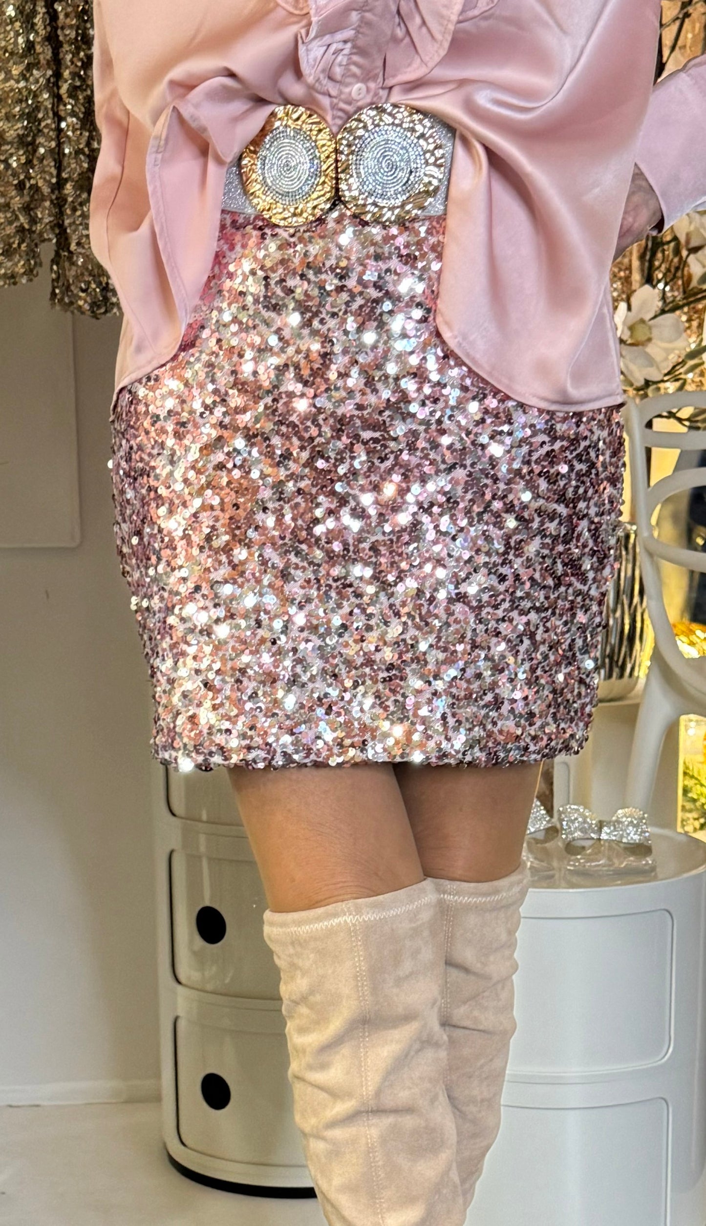 Staun Nederdel i rosa/sølv look