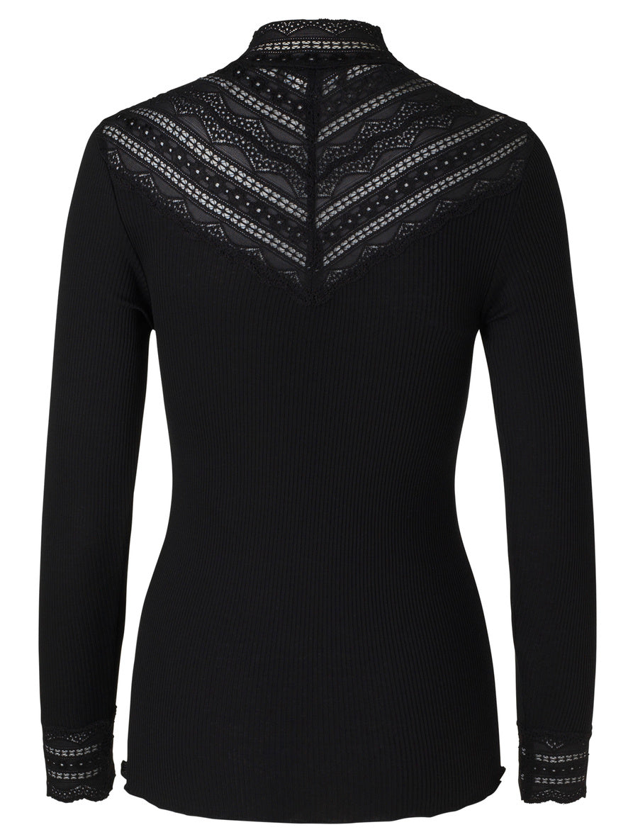 ROSEMUNDE SILKE BLUSE MED BRED BLONDE - sort