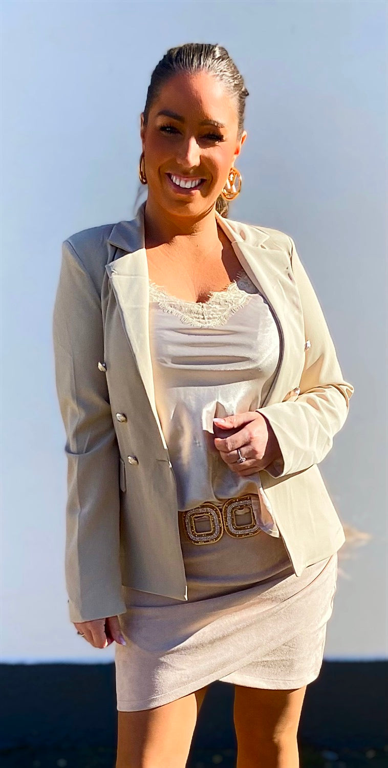 Blazer jakke i beige m. knapper