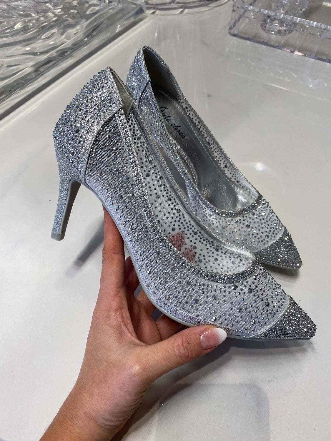 Diamond stiletter sølv - hæl højde 6,5 cm 6817