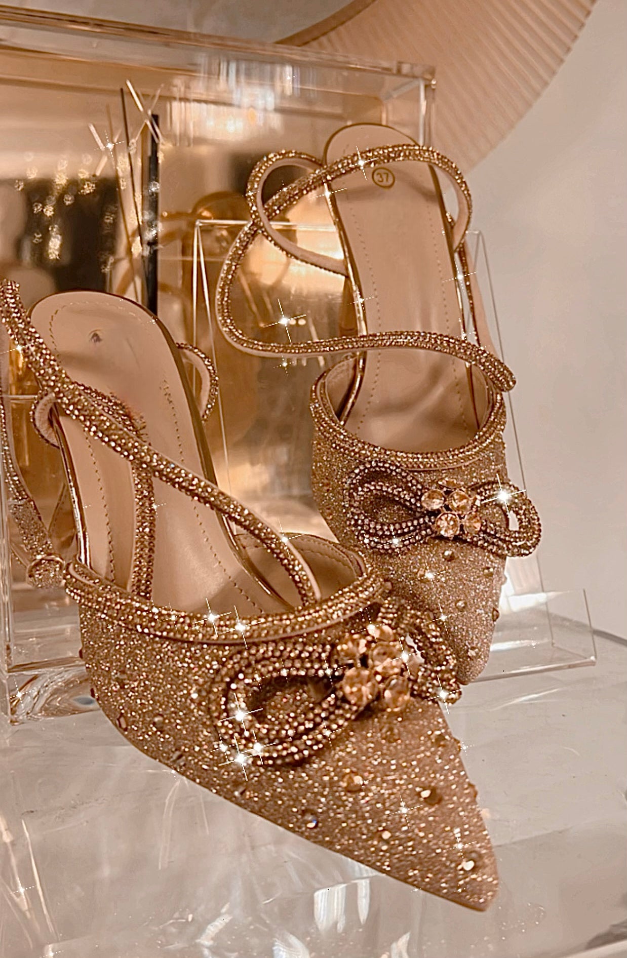 Glitter stiletter med similisten i rosegold fra Staun Denmark