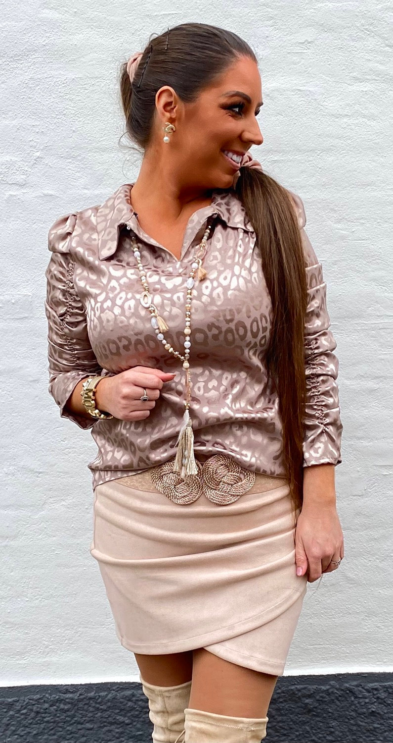 Silkelook leo skjorte/bluse - beige