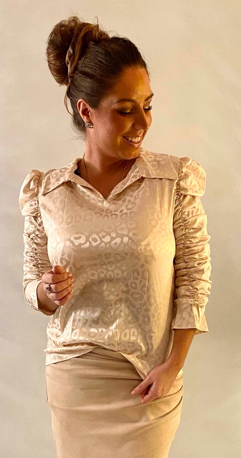 Silkelook leo skjorte/bluse - creme