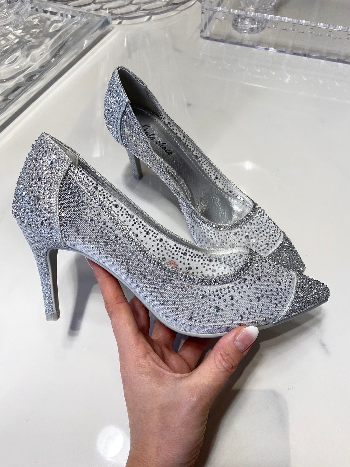 Diamond stiletter sølv - hæl højde 6,5 cm 6817