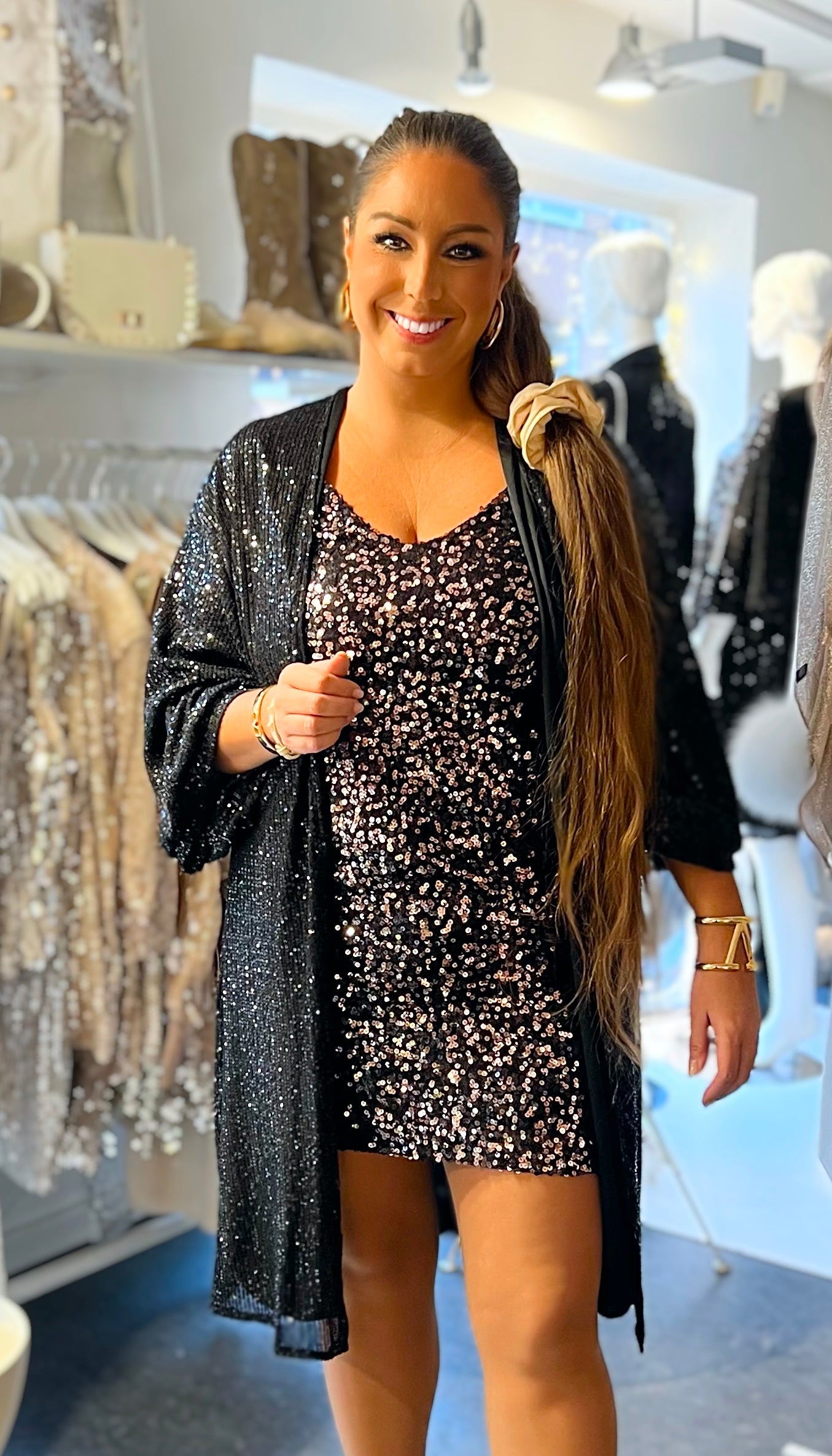 Top med palietter - sort m. Rosegold