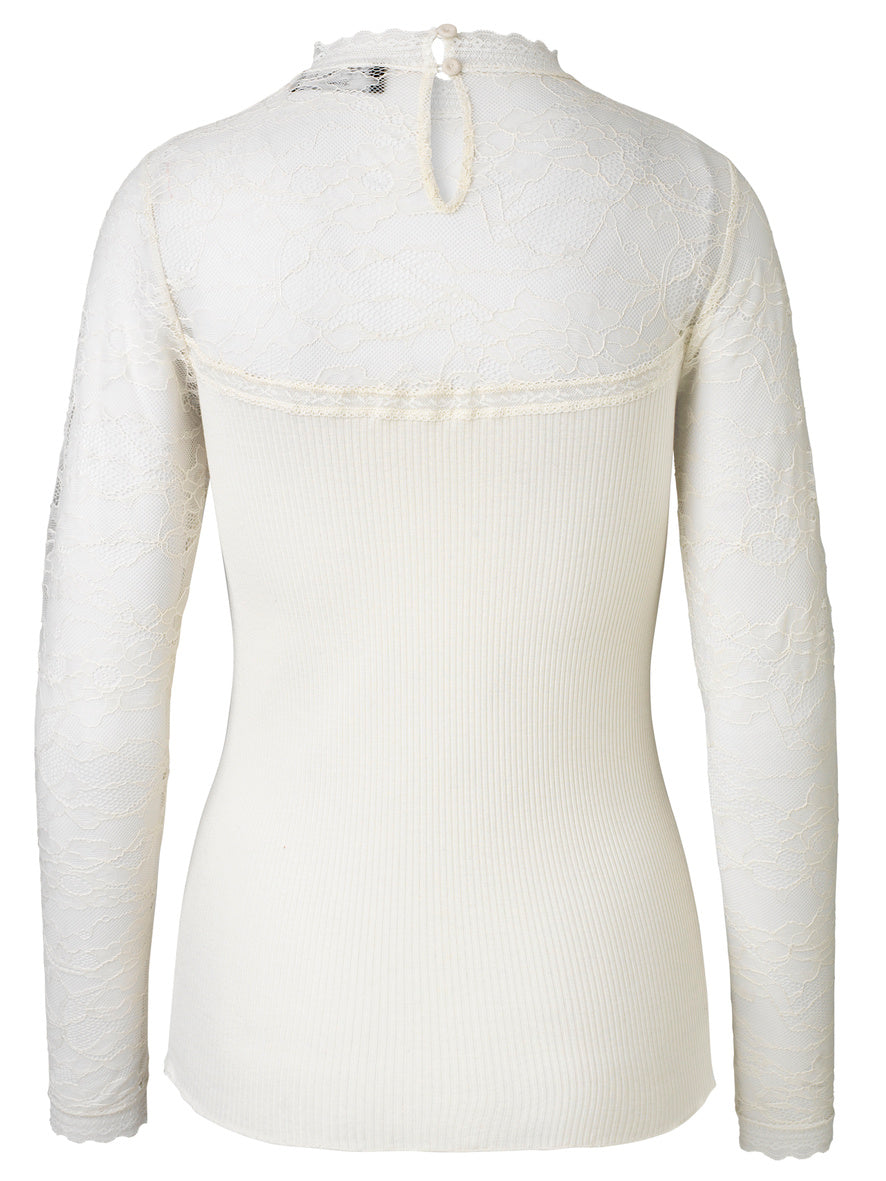 ROSEMUNDE SILKEBLUSE MED BLONDe - Hvid 5631