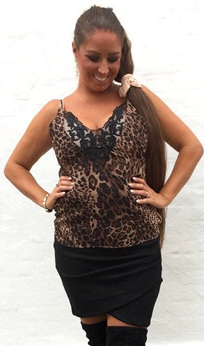 Leopard top med dyb blonde - brun