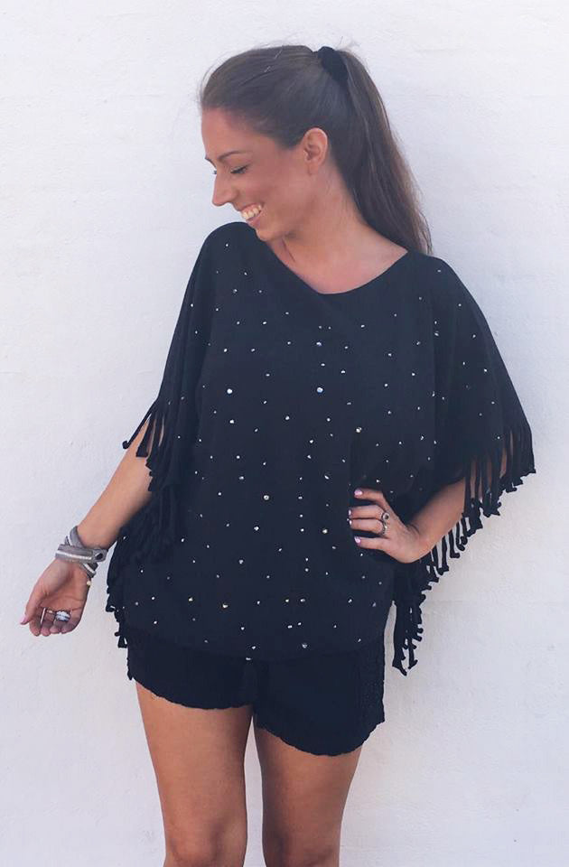 Poncho med glitter i sort