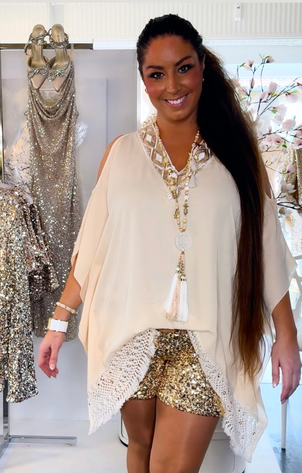 Tunika m. Bare skuldre - beige