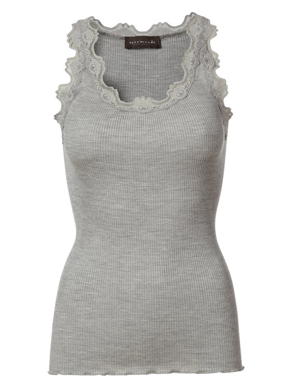 Rosemunde blondetop silkemix, - Grå 5205