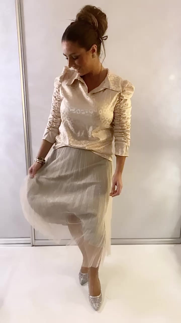 Tyl nederdel med glimmer - beige