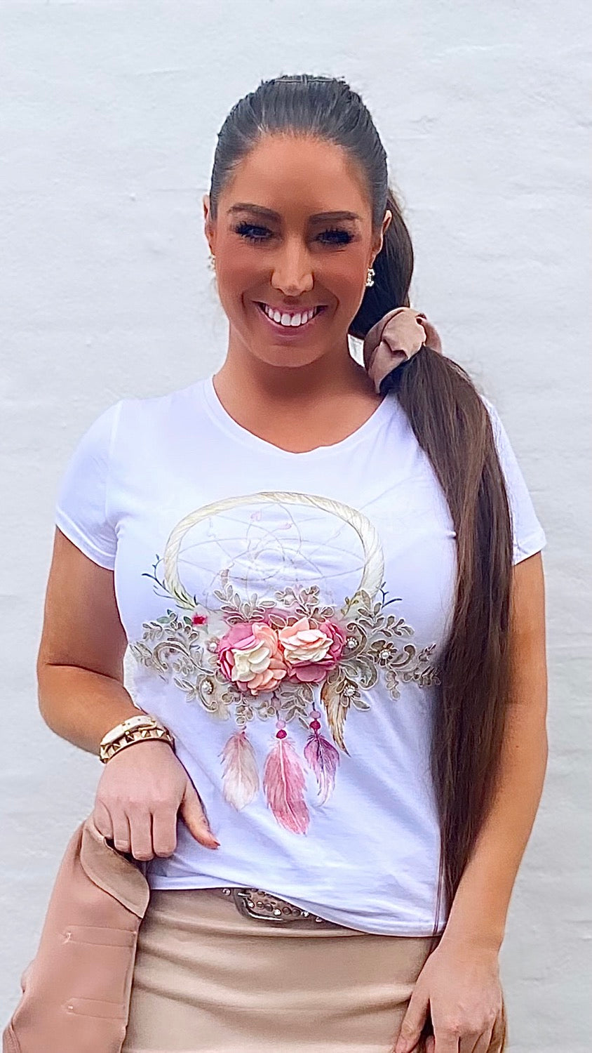 T-shirt - hvid m. Blomster