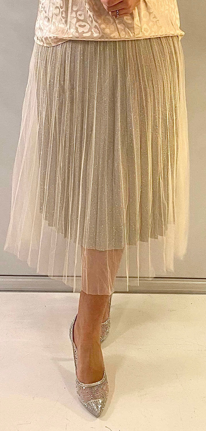 Tyl nederdel med glimmer - beige