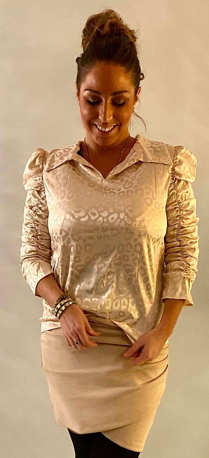 Silkelook leo skjorte/bluse - creme