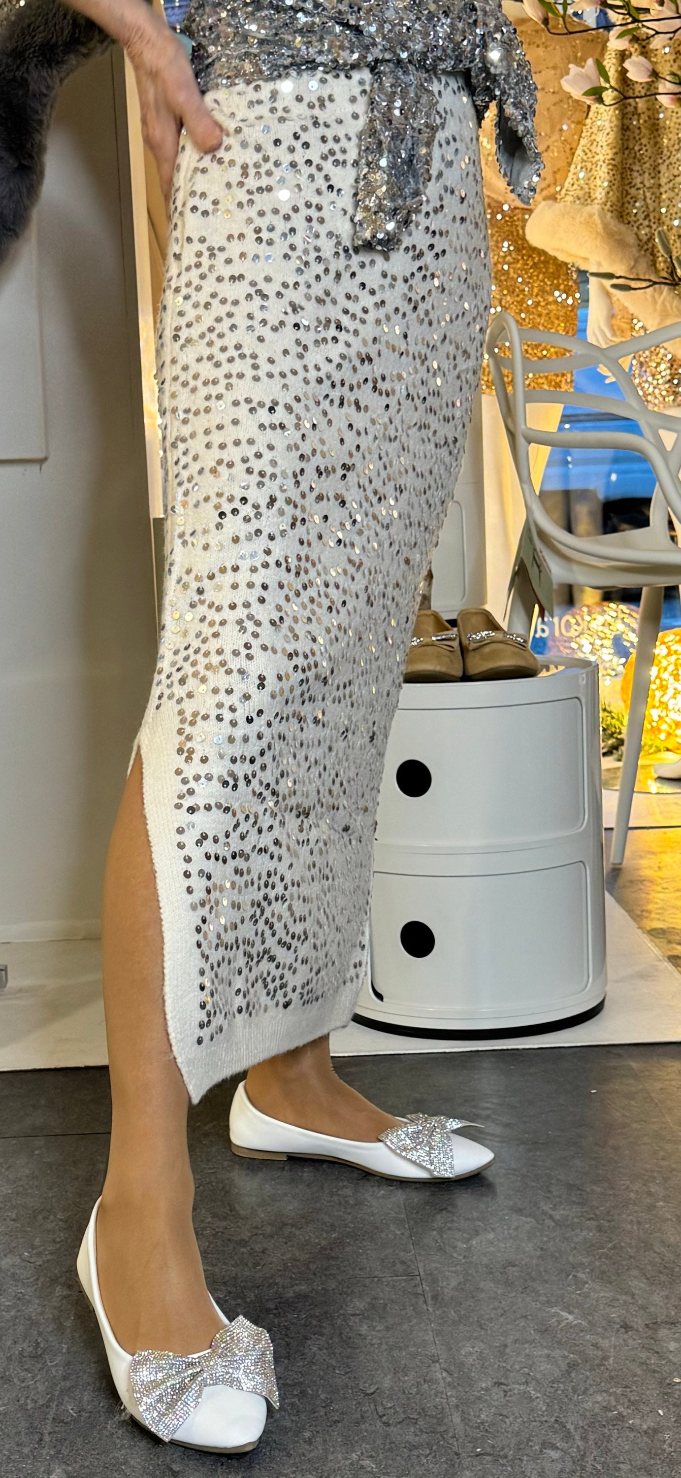 Nederdel creme look med pailletter