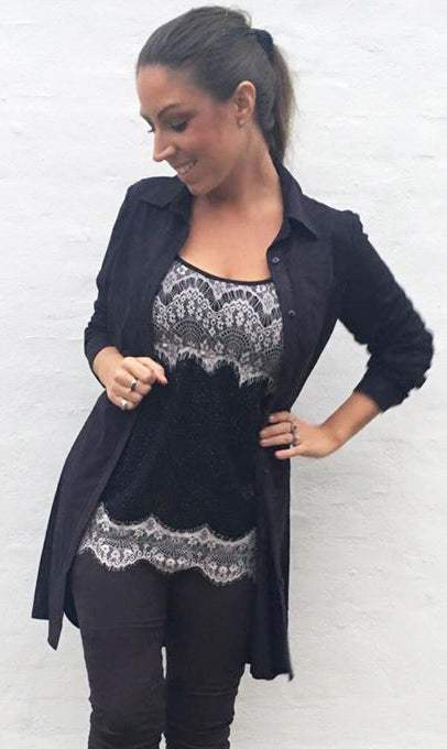 Oversize skjorte i ruskindslook - sort