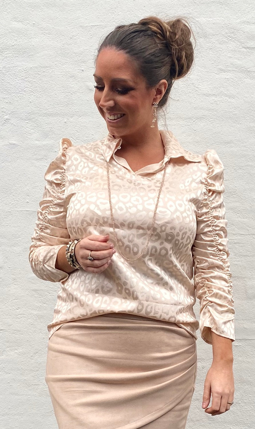 Silkelook leo skjorte/bluse - creme