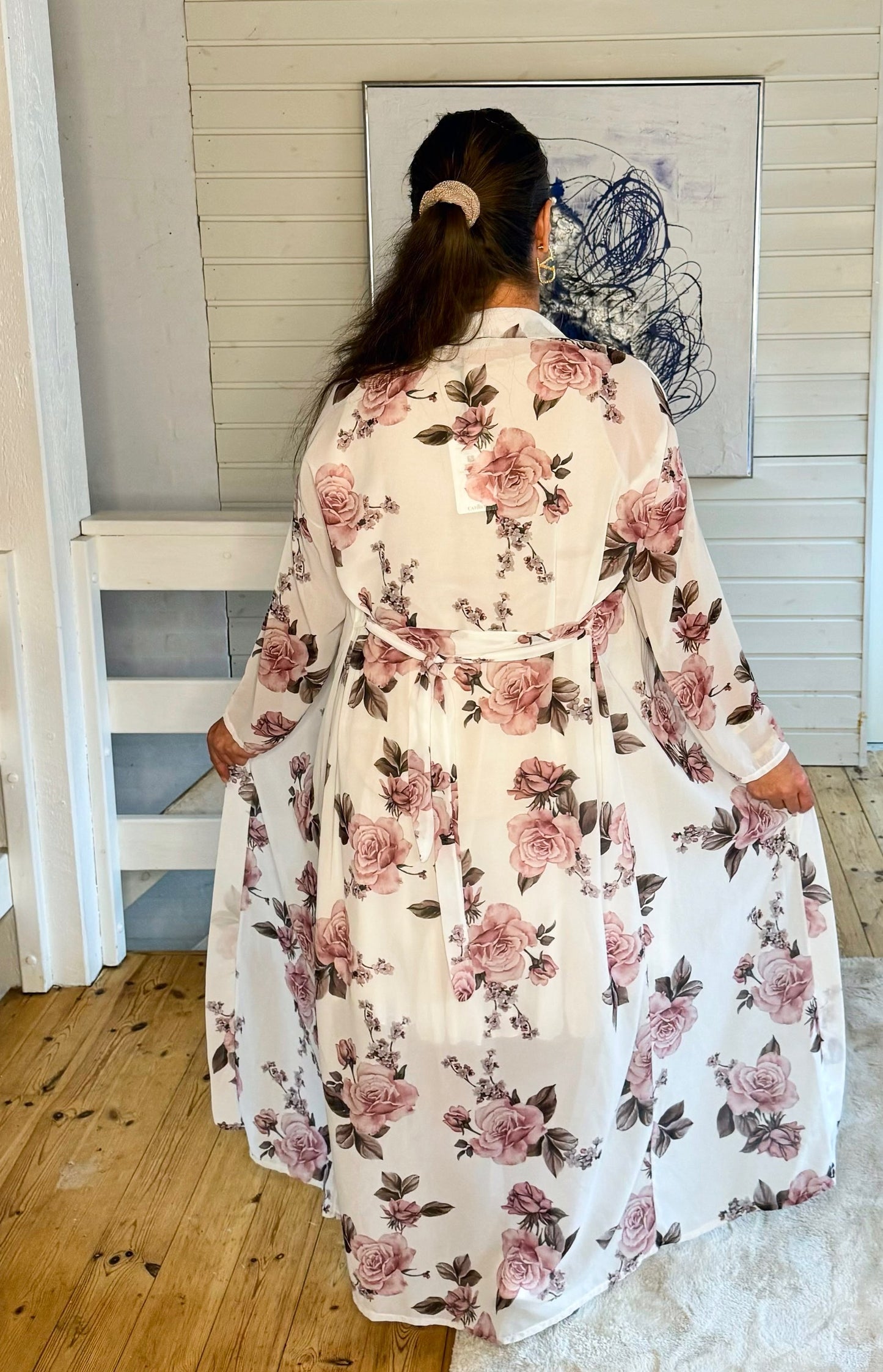 Kimono i hvid m. Blomster