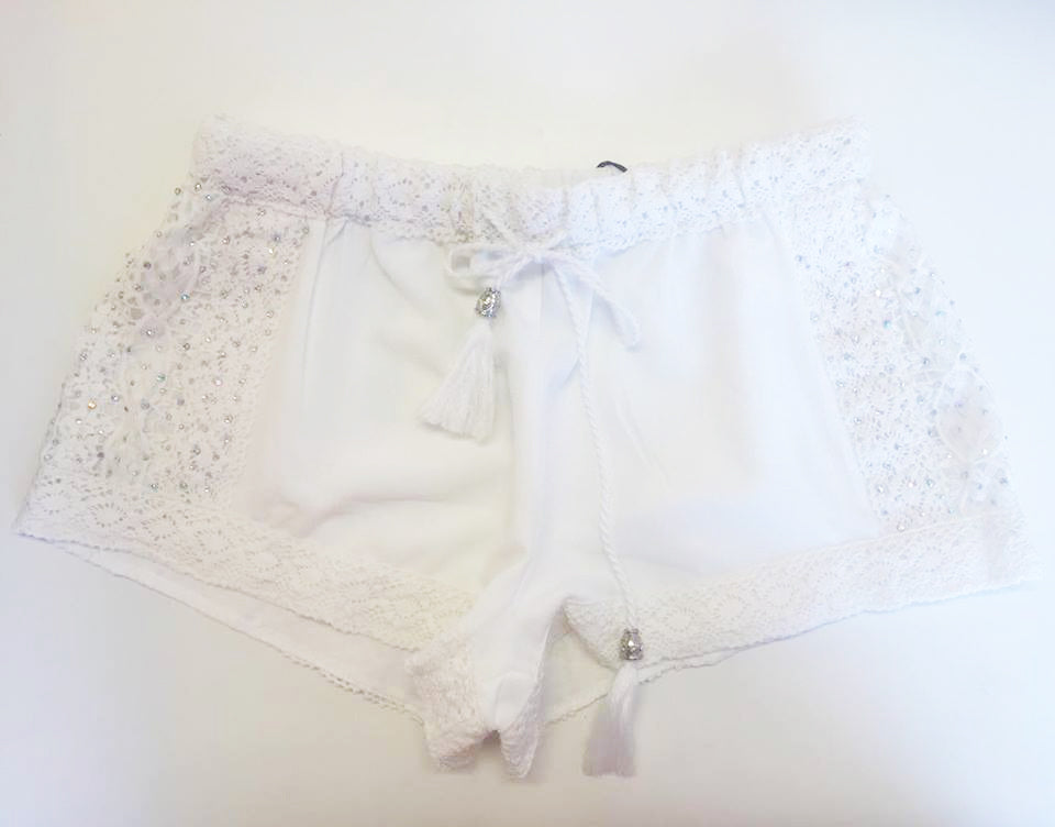 Vicotria shorts med blonde og sten - hvid