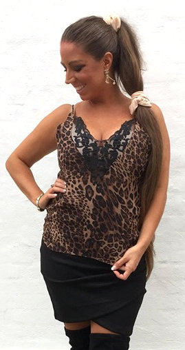 Leopard top med dyb blonde - brun
