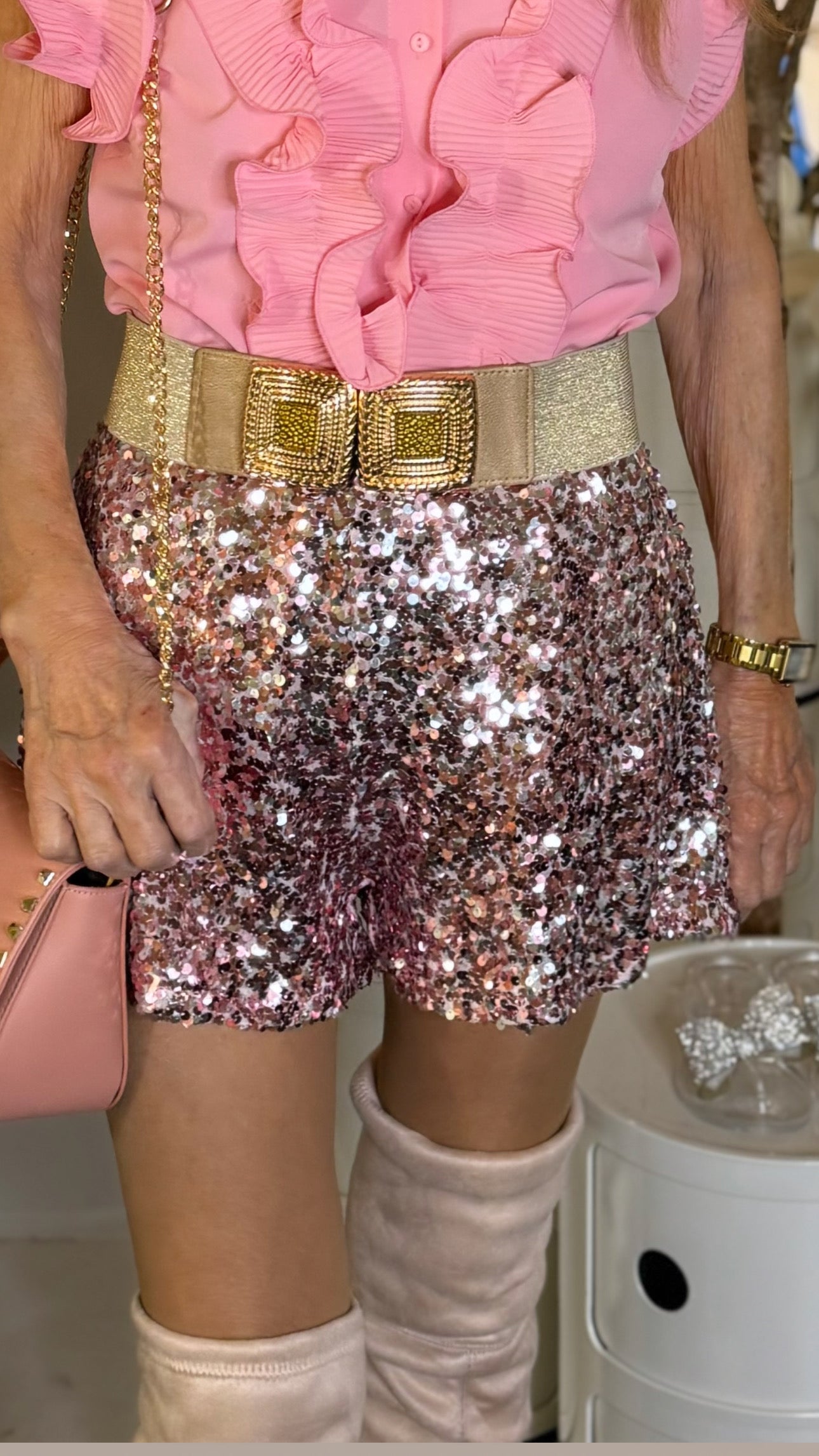 Staun Shorts i rosa med pailletter