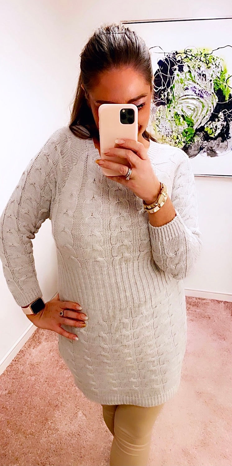 Strik kjole m. Rib - beige