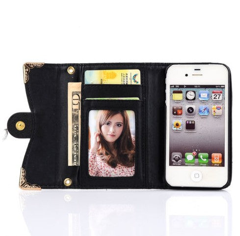 Iphone cover med sten og kæde - sort