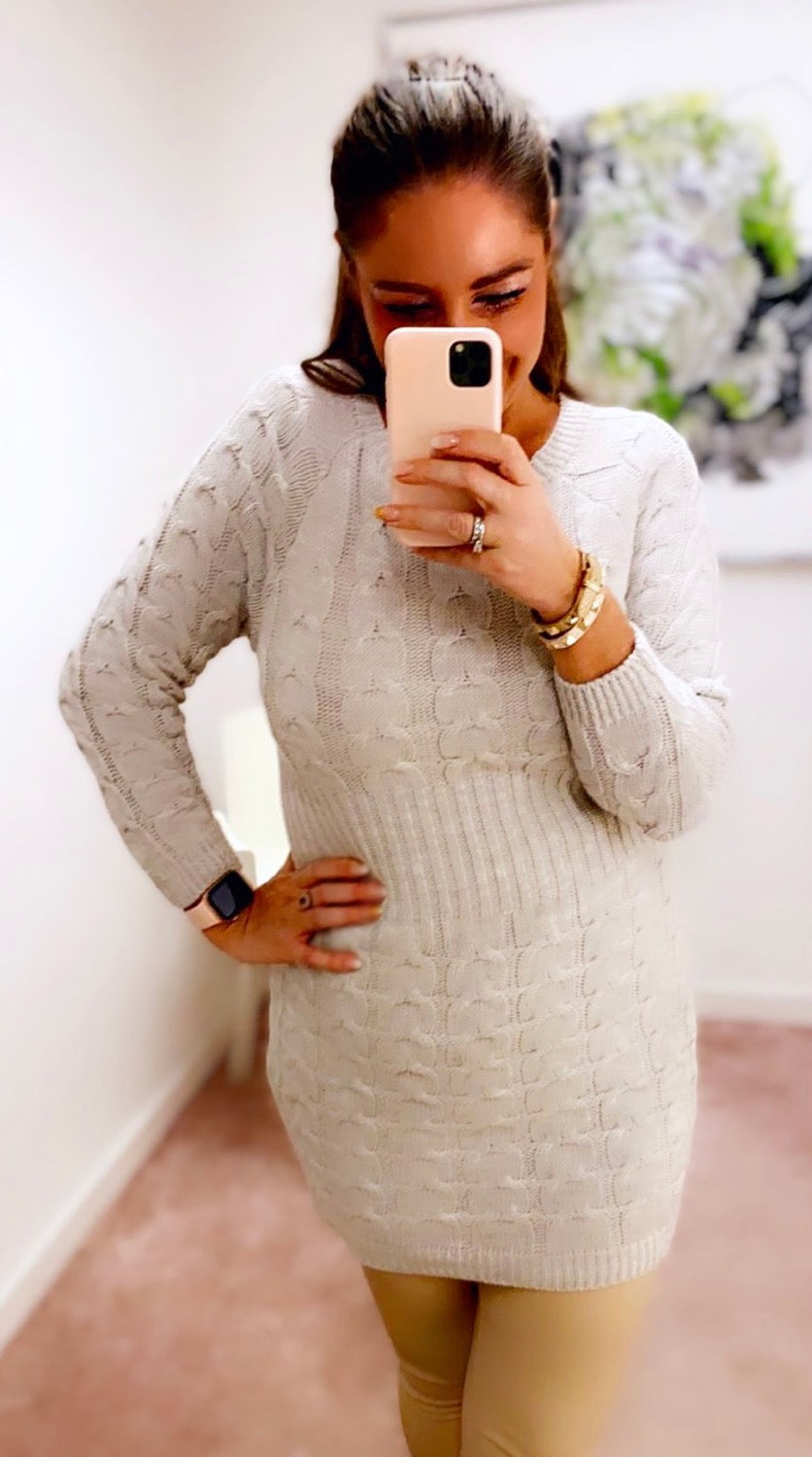 Strik kjole m. Rib - beige