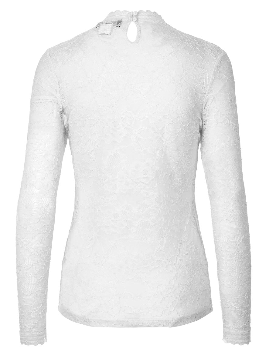 Rosemunde blondebluse m. krave - Hvid