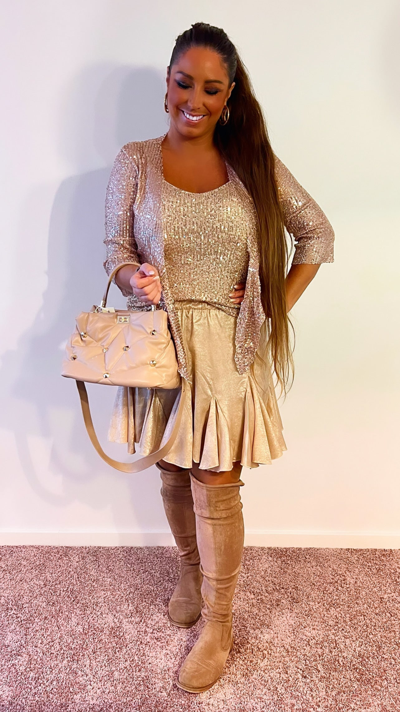 Bolero i rosegold palietter