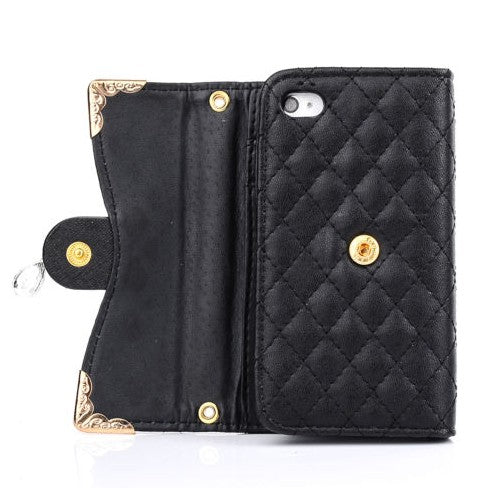 Iphone cover med sten og kæde - sort