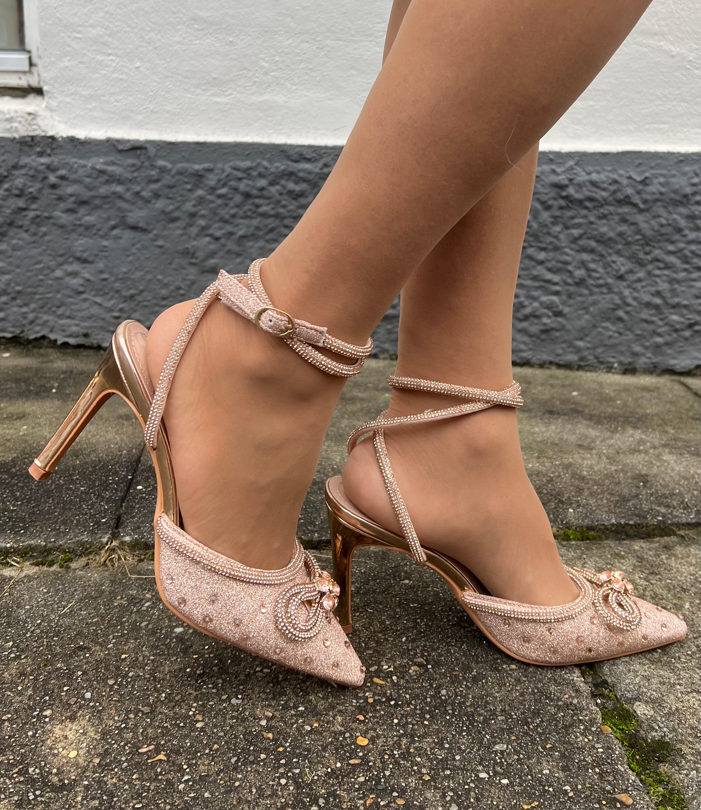 Glitter stiletter med similisten i rosegold fra Staun Denmark