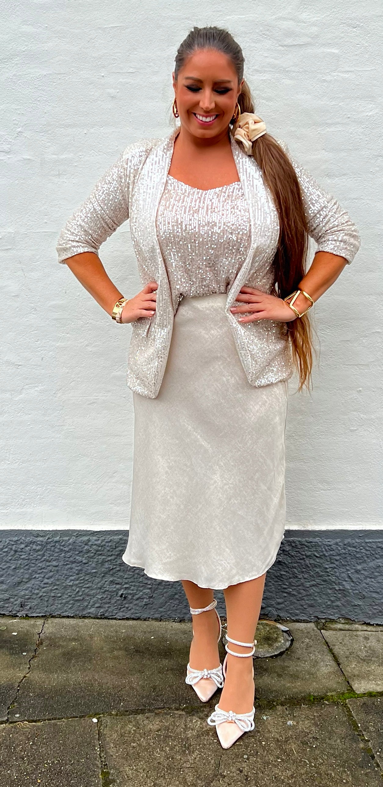 Nederdel i beige/guld