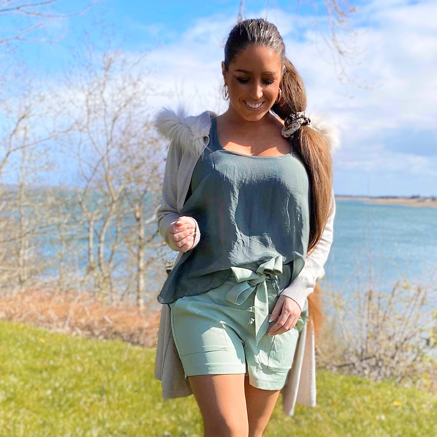 Pastel grøn shorts m. Bindebånd