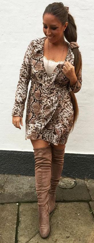 Snakeprint wrap kjole