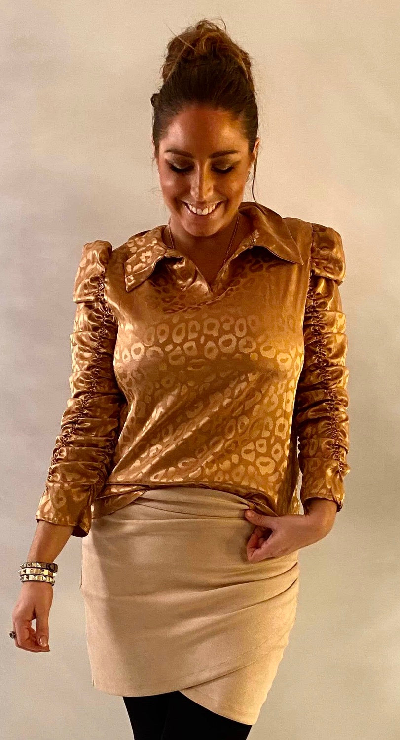 Silkelook leo skjorte/bluse - bronze