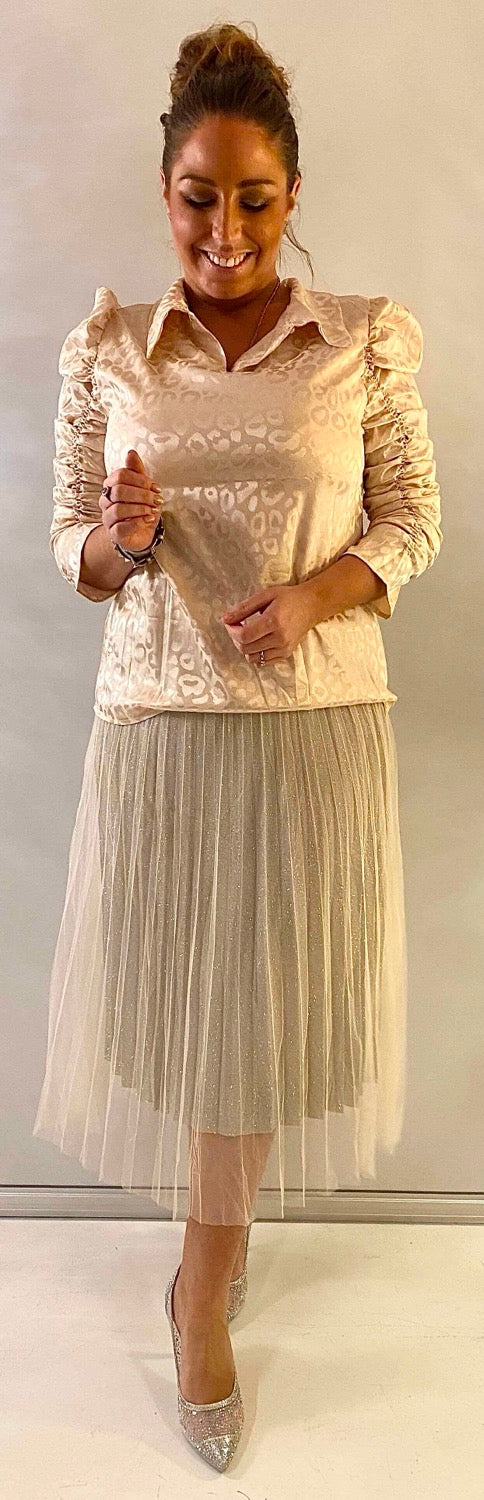 Silkelook leo skjorte/bluse - creme