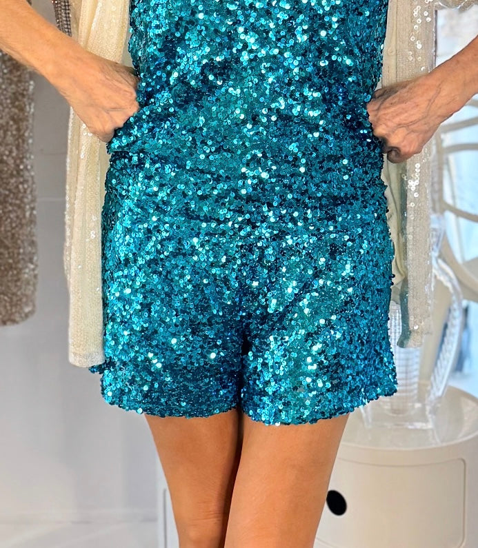 Staun Shorts i tyrkis med pailletter