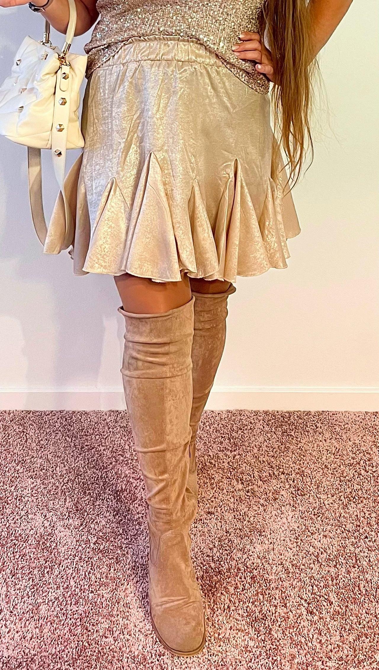 Nederdel i shiny beige/guld