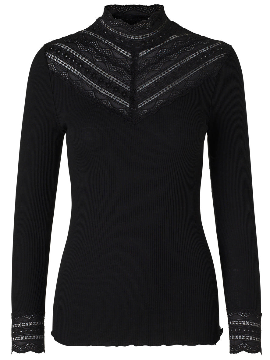 ROSEMUNDE SILKE BLUSE MED BRED BLONDE - sort
