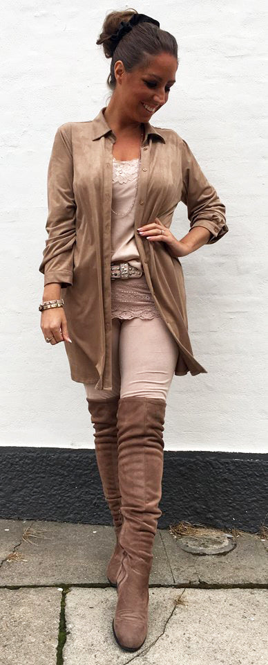 Suede skjorte - taupe