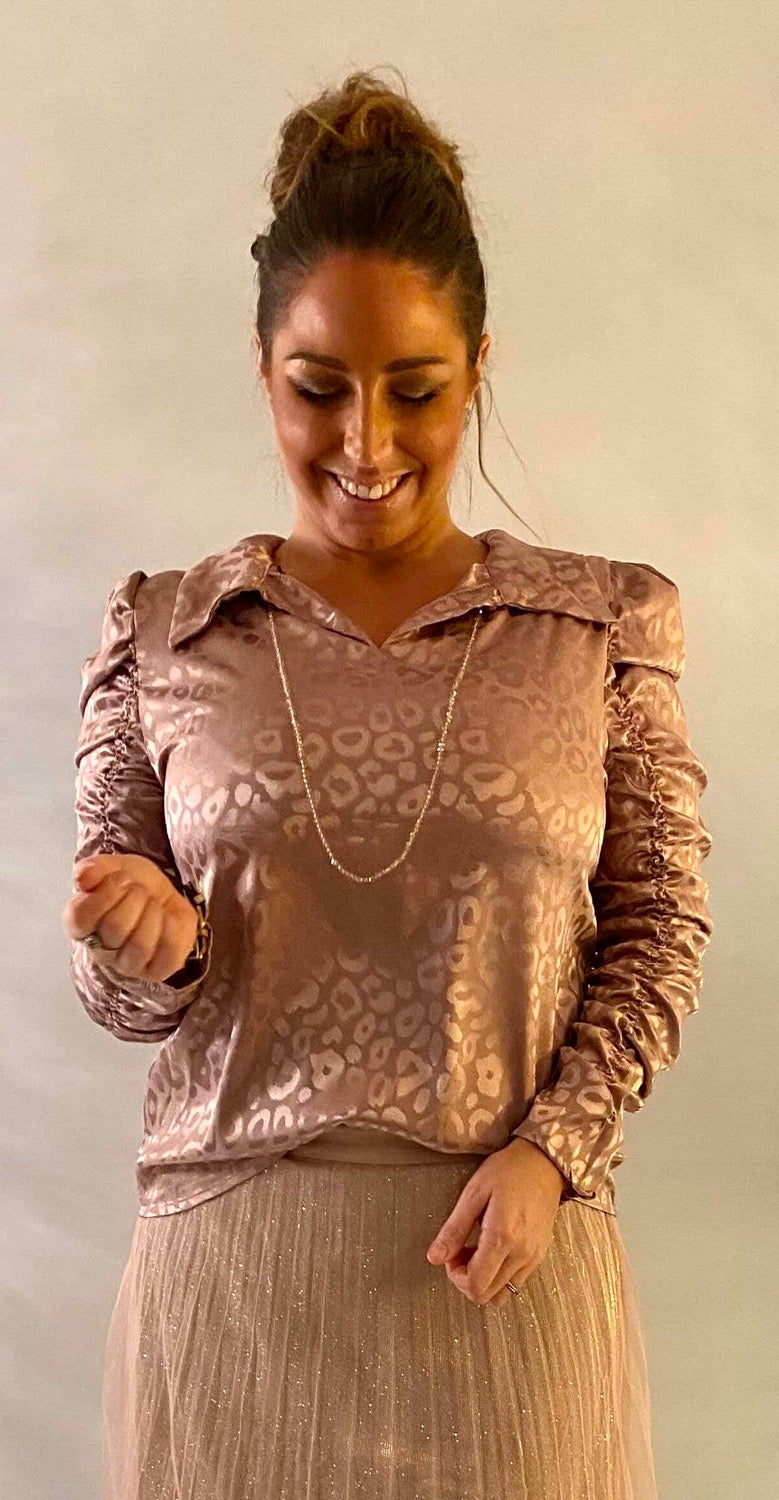 Silkelook leo skjorte/bluse - rosa