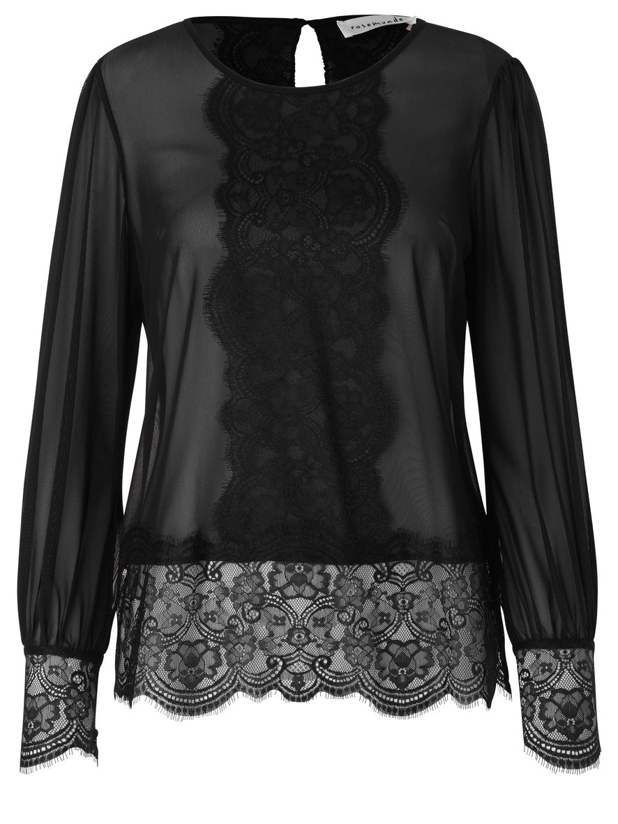 ROSEMUNDE BLUSE MED BLONDE i sort