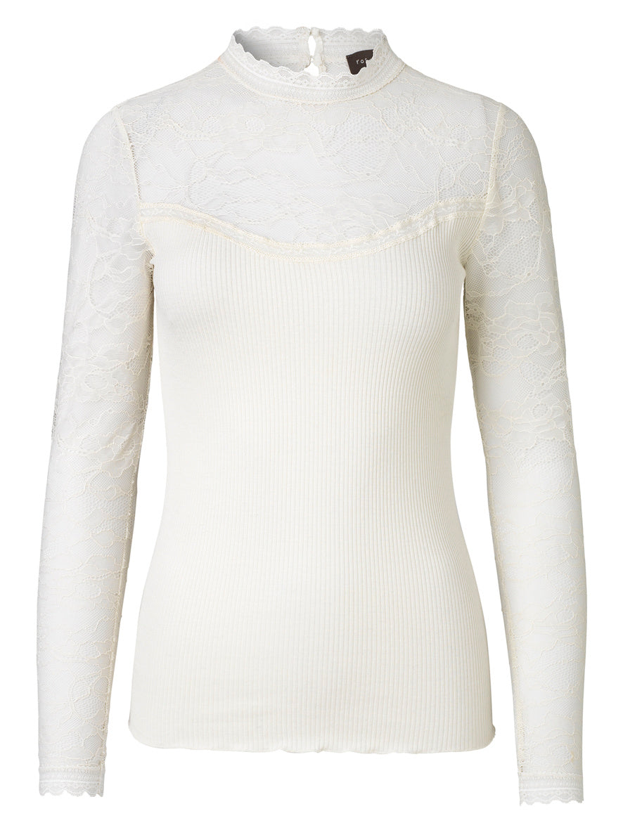 ROSEMUNDE SILKEBLUSE MED BLONDe - Hvid 5631
