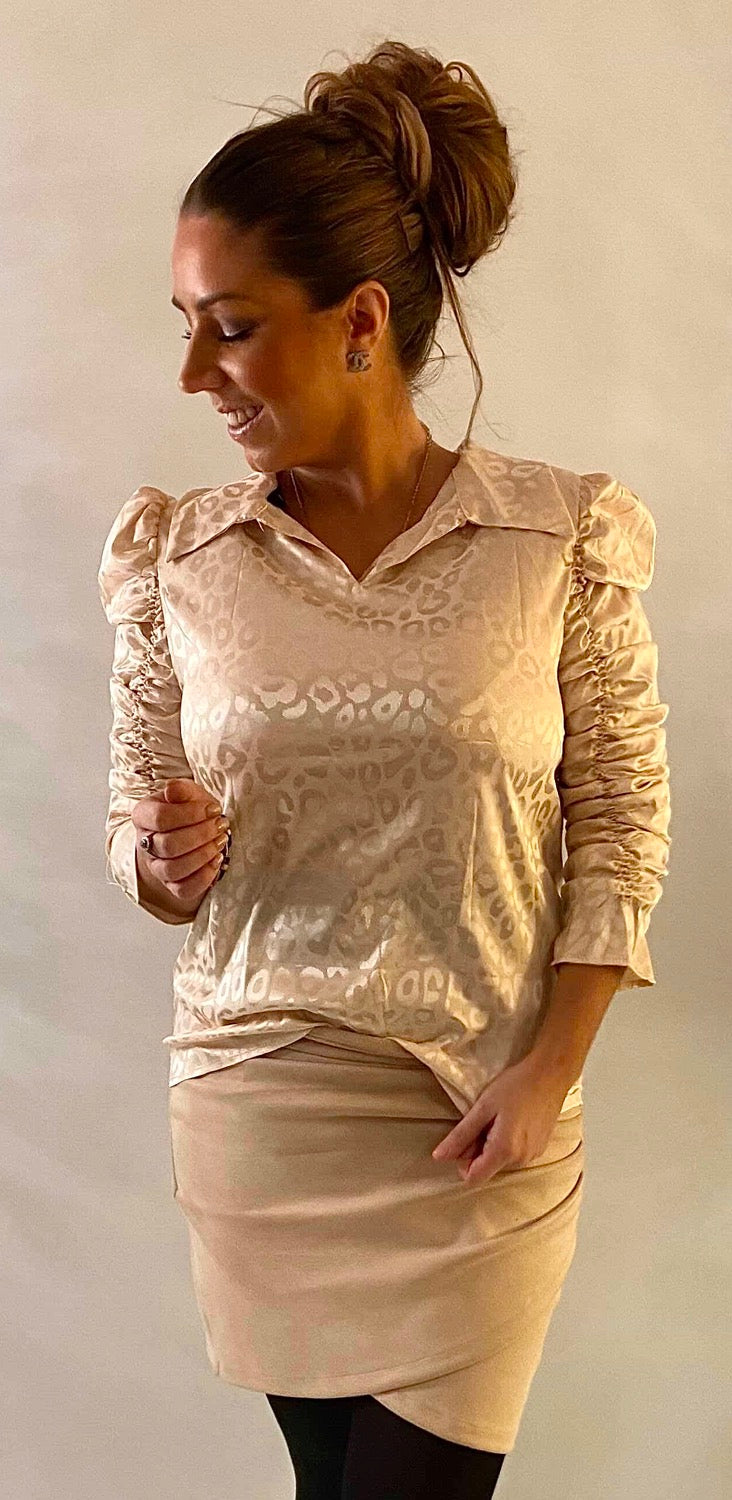 Silkelook leo skjorte/bluse - creme