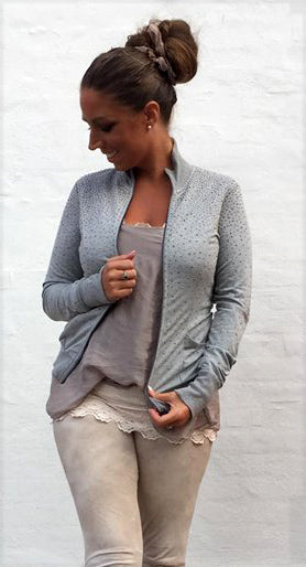 Cardigan med sten - grå