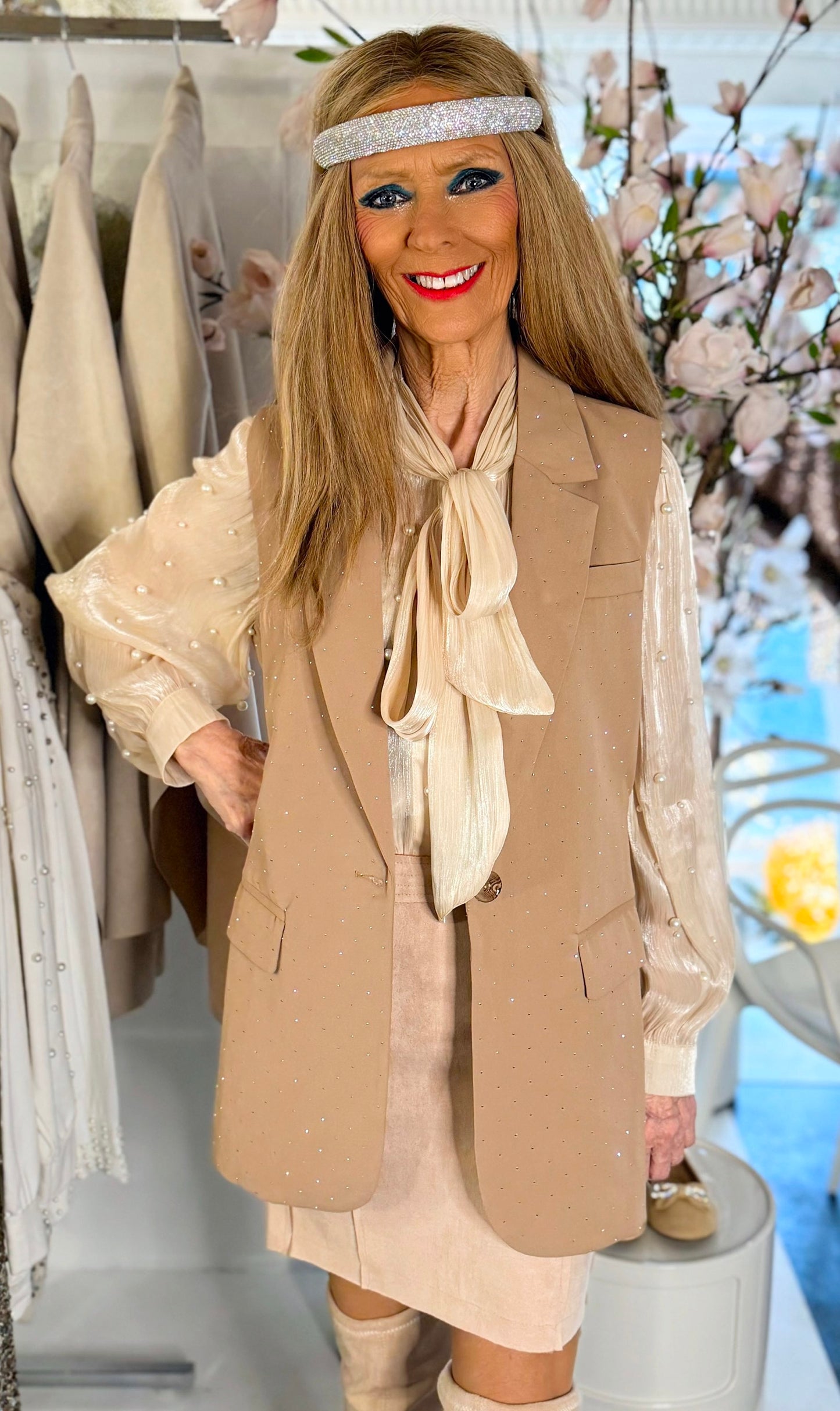Vest med sten - taupe