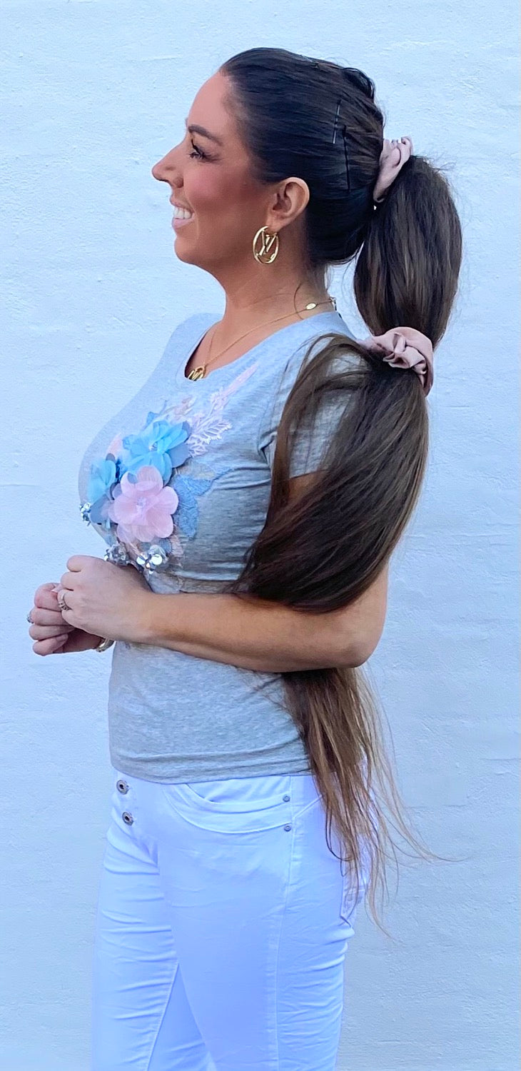 T-shirt - grå m. Blomster